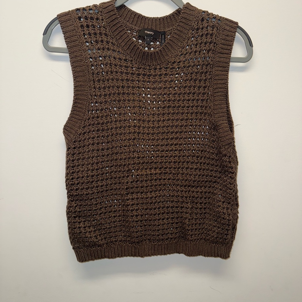 Theory Brown Sleeveless Crochet Knit Sweater Vest